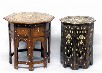 Lot 462 - Two Moroccan Bone Inlaid Hardwood Taborets