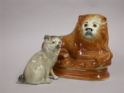 Lot 220 - Pair of Staffordshire Pottery Pug Dogs and...