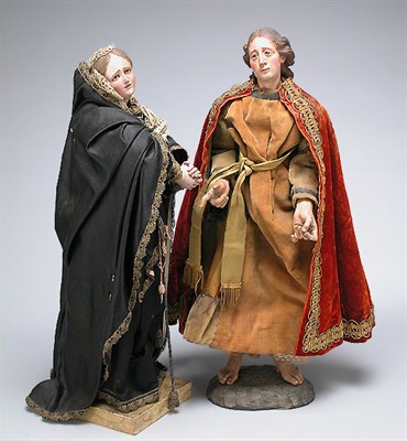 Lot 369 - Two Italian Polychrome Decorated Carved Wood...