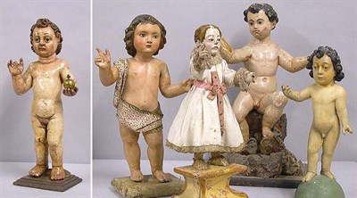 Lot 373 - Group of Five Colonial Polychrome Santos Each...