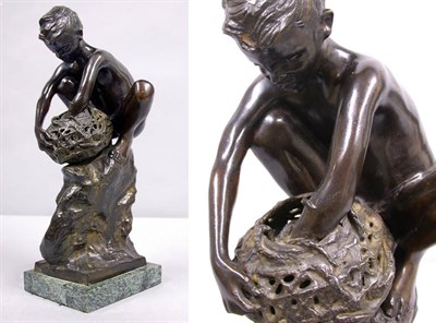 Lot 645 - Bronze Figure of a Boy with a Basket Signed...