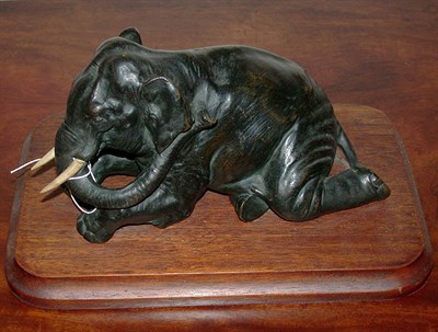 Lot 667 - Bronze Figure of a Recumbent Elephant Length 8...