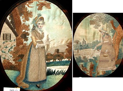 Lot 345 - Pair of Regency Silk Needlework Pictures Early...