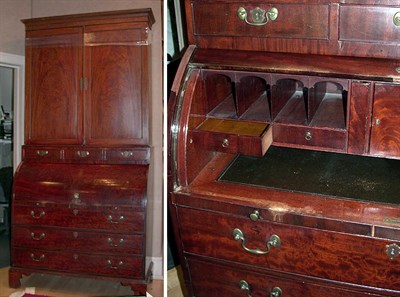 Lot 441 - Georgian Mahogany Secretary Cylinder Bookcase