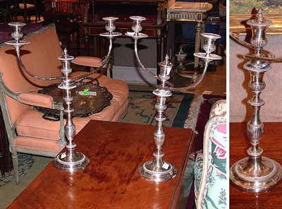 Lot 406 - Pair of Silver Plated Three-Light Candelabra