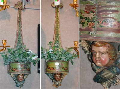 Lot 482 - Pair of Louis XV Style Painted Wood Wall Planters