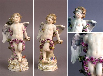 Lot 295 - Pair of Meissen Porcelain Figures of Winged...