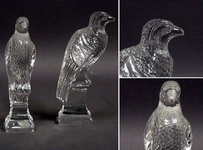 Lot 529 - Pair of Cut Glass Figures of Falcons Possibly...