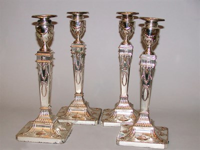 Lot 3448 - Set of Four Adam Style Silver Plated Candlesticks