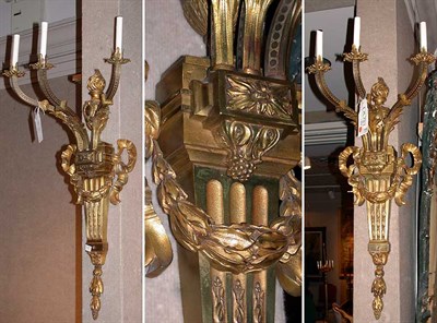 Lot 611 - Pair of Louis XVI Style Gilt-Metal Three-Light...