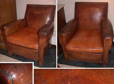 Lot 183 - Pair of Edwardian Leather Upholstered Club Chairs