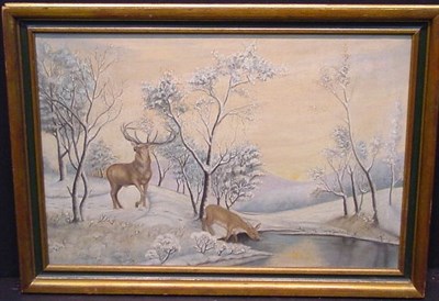 Lot 1 - 20th Century School BUCK AND DOE AT A FROZEN...