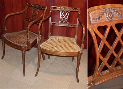 Lot 499 - Pair of Regency Style Caned Mahogany Armchairs