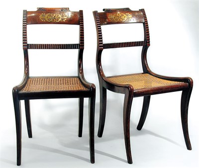 Lot 389 - Pair of Regency Brass Inlaid Mahogany Side Chairs
