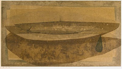 Lot 253 - Ryonosuko Fukui [WHALES] Color woodcut, signed...