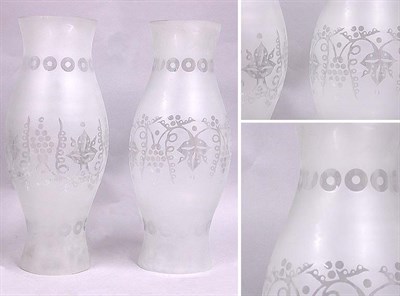 Lot 236 - Pair of Acid Etched Glass Hurricane Shades