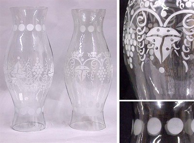 Lot 329 - Pair of Acid Etched Glass Hurricane Shades