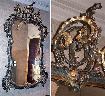 Lot 234 - Louis XV Style Black and Gilt Decorated Mirror...