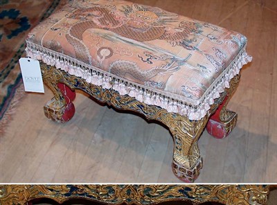 Lot 276 - Thai Silk Upholstered Gilt-Wood Stool