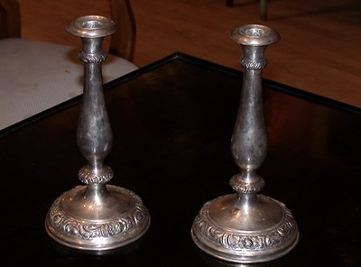 Lot 380 - Pair of Continental Silver Candlesticks Total...