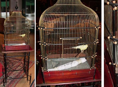 Lot 104 - Ebonized Wood Birdcage and Stand Of...