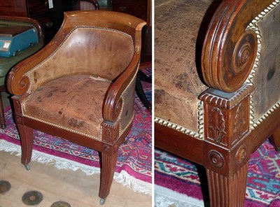 Lot 588 - Empire Leather Upholstered Mahogany Armchair