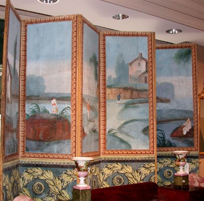 Lot 268 - French Wallpaper Six-Panel Screen Early 19th...