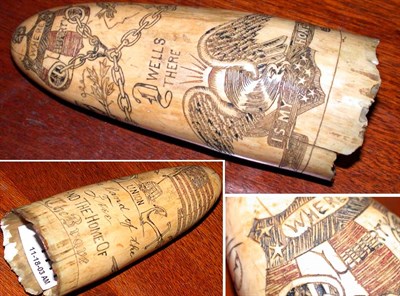 Lot 170 - Scrimshaw Whale's Tooth Carved with an eagle...