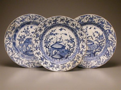 Lot 18 - THREE CHINESE EXPORT BLUE AND WHITE PORCELAIN...