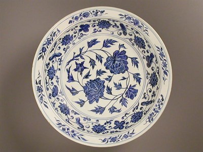 Lot 78 - BLUE AND WHITE PORCELAIN DOUBLE-PEONY DEEP...