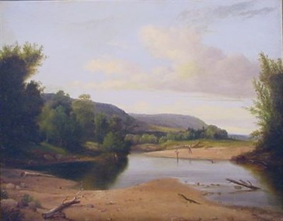 Lot 21 - Edwards 19th Century school ANGLERS BY A LAKE...