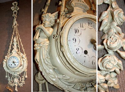 Lot 373 - Louis XV Style Painted Metal Cartel Clock