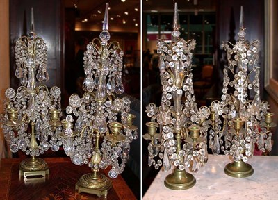 Lot 413 - Two Pairs of Louis XVI Style Brass and Cut...