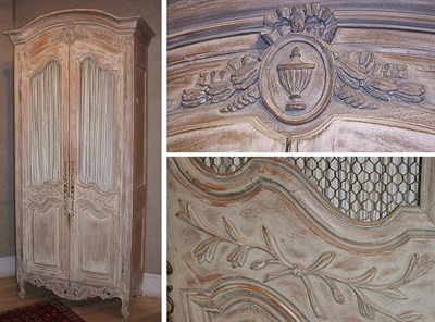 Lot 221 - Provincial Louis XV Style Limed Wood Armoire