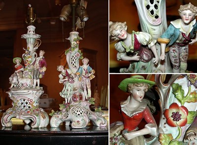 Lot 227 - Two German Porcelain Figural Lamps