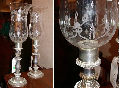 Lot 303 - Pair of Silver Plated Candlesticks with Etched...