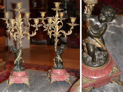 Lot 294 - Pair of Louis XV Style Bronze Five-Light...