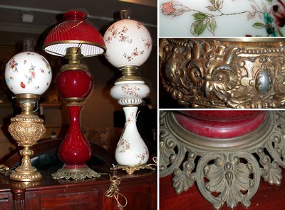 Lot 235 - Group of Three Glass and Gilt-Metal Lamps