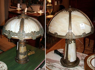 Lot 458 - Two Victorian Patinated-Metal and Slag Glass...