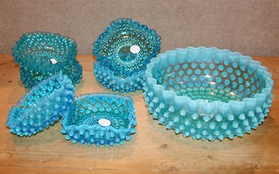 Lot 255 - Group of Seven Blue Hobnail Glass Bowls