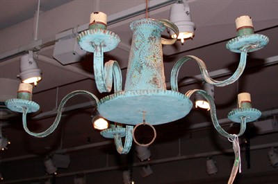 Lot 238 - Painted Tin Five-Light Chandelier The pierced...