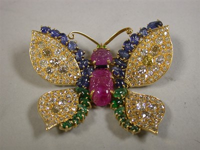 Lot 403 - Diamond and Multicolored Stone Butterfly Pin