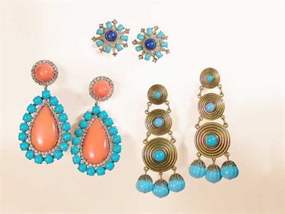 Lot 919 - Group of Faux Turquoise Kenneth Jay Lane Earrings