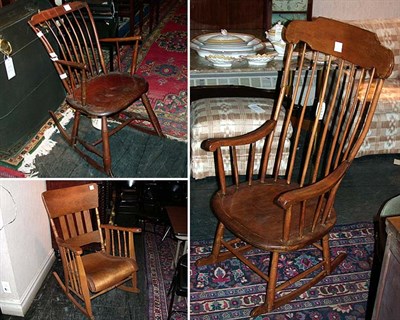Lot 171 - Group of Three Country Pine and Oak Rocking...