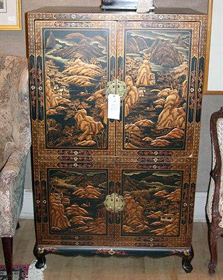 Lot 186 - Black Lacquered Chinoiserie Decorated Cabinet