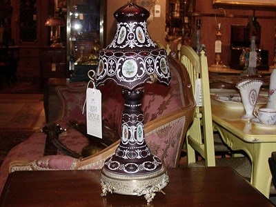 Lot 218 - Victorian Style Red Cut to Clear Glass Lamp