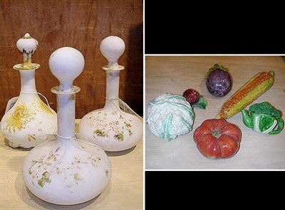Lot 271 - Group of Three Milk Glass Decanters Together...