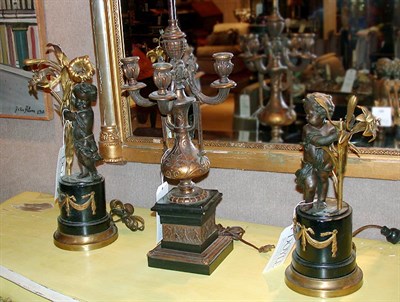 Lot 321 - Group of Three Patinated-Metal Lamps