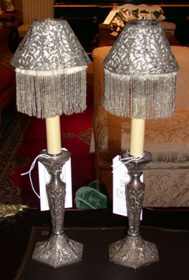 Lot 333 - Pair of Silver Plated Candlestick Lamps