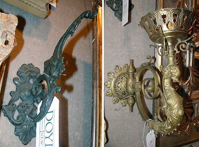 Lot 360 - Pair of Patinated-Metal Sconces together with...
